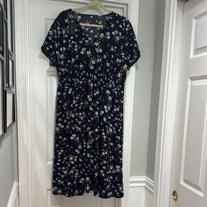 Floral Navy Short-Sleeve Midi Dress - new with tags